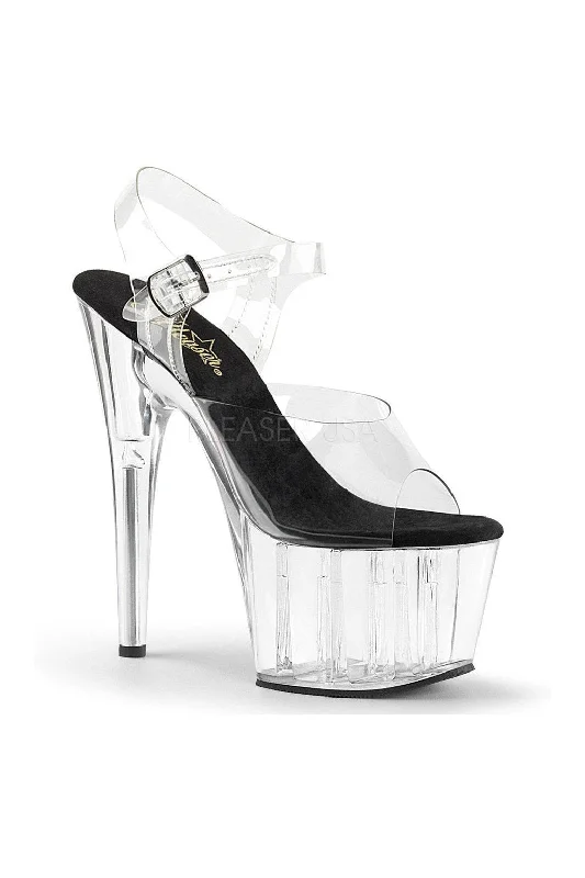 Women's Strap - Up Heeled Sandals with Rhinestone - Encrusted Strap in Purple for a Luxurious and Statement - Making PairADORE-708 Platform Sandal | Clear Vinyl Women's Strap - Up Heeled Sandals with Rhinestone - Encrusted Strap in Purple for a Luxurious and Statement - Making PairADORE-708 Platform Sandal | Clear Vinyl