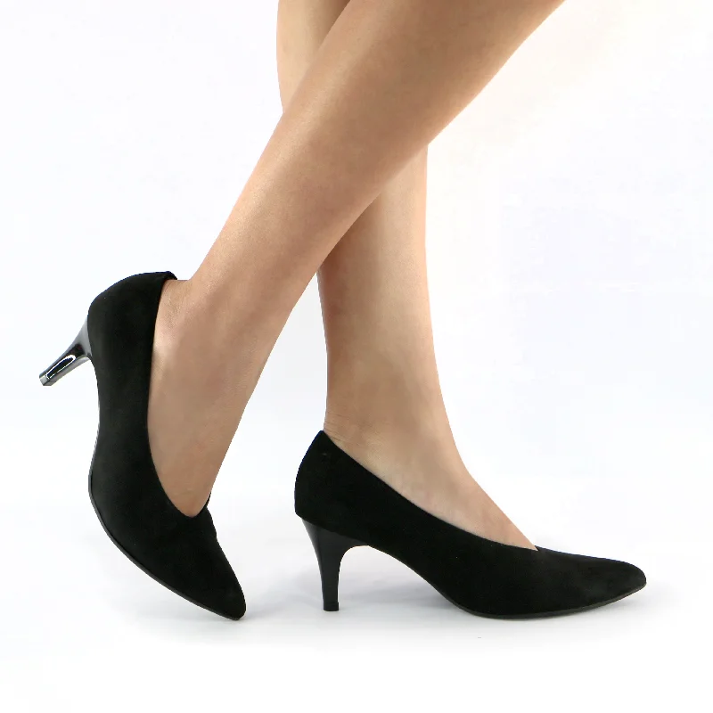 Women's metallic leather stiletto heel pumps with a reflective surfaceBlack Microfiber Pumps (745.058) Women's metallic leather stiletto heel pumps with a reflective surfaceBlack Microfiber Pumps (745.058)