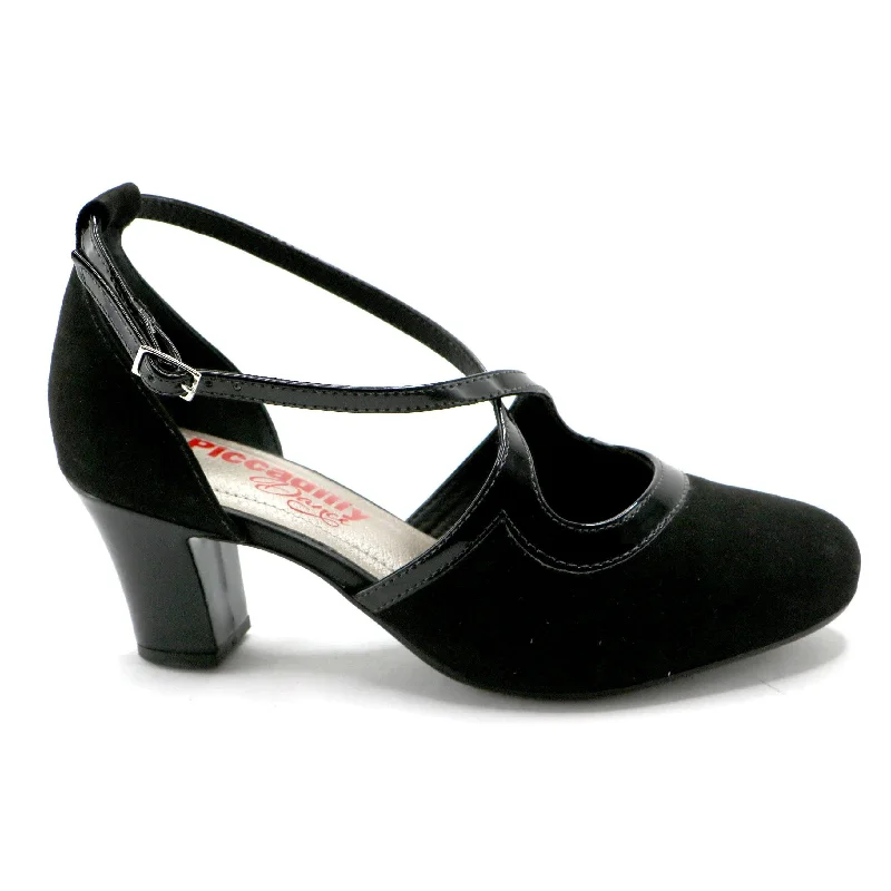 Women's pointed - toe slingback stiletto heel pumps in a peep - toe designBlack Microfiber Dance Shoe for Womens (696.004) Women's pointed - toe slingback stiletto heel pumps in a peep - toe designBlack Microfiber Dance Shoe for Womens (696.004)