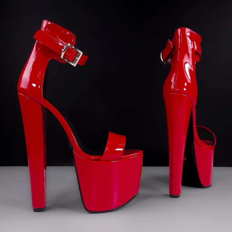 Women's satin - lined stiletto heel pumps for extra comfortBelted Ankle Red Gloss Chunky High Heel Sandals Women's satin - lined stiletto heel pumps for extra comfortBelted Ankle Red Gloss Chunky High Heel Sandals