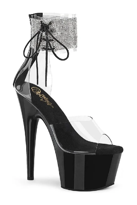Women's Glitter Heeled Sandals with Ankle Strap and Chunky Heel in Gold for a Sparkly and Glamorous Party LookADORE-724RS Exotic Sandal | Clear Vinyl Women's Glitter Heeled Sandals with Ankle Strap and Chunky Heel in Gold for a Sparkly and Glamorous Party LookADORE-724RS Exotic Sandal | Clear Vinyl