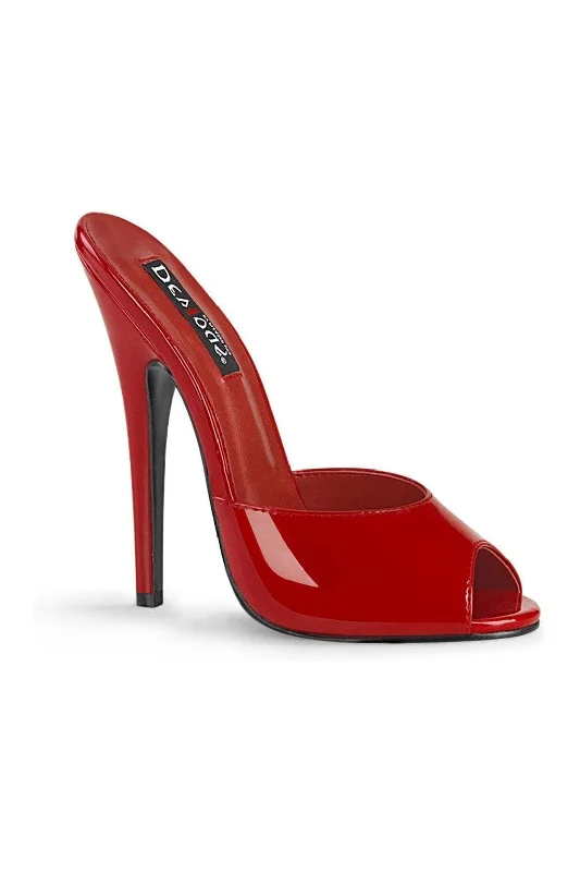 Women's Glitter Heeled Sandals with Ankle Strap and Chunky Heel in Gold for a Sparkly and Glamorous Party LookDOMINA-101 Slide | Red Patent Women's Glitter Heeled Sandals with Ankle Strap and Chunky Heel in Gold for a Sparkly and Glamorous Party LookDOMINA-101 Slide | Red Patent