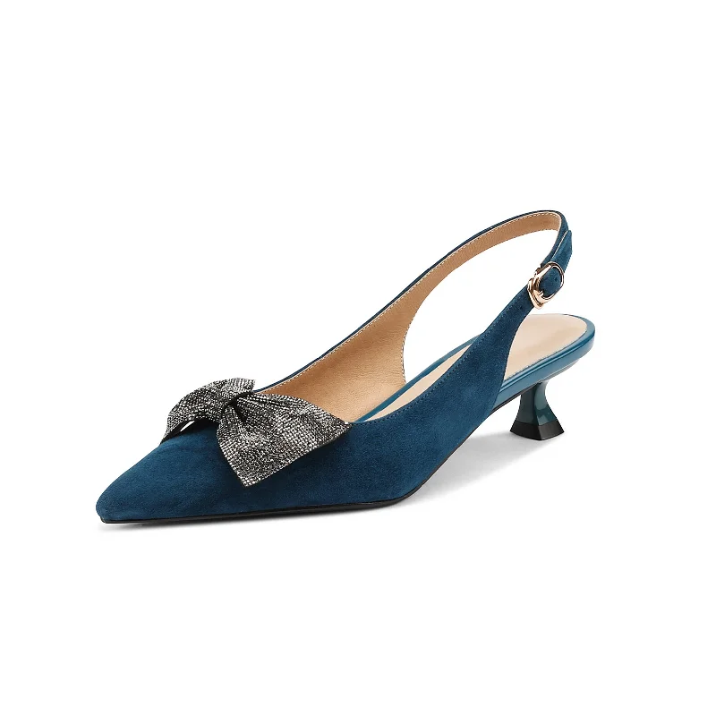 Women's lavender stiletto heel pumps for a delicate styleTinaCus Women's Pointed Toe Suede Leather Handmade Buckle Cute Kitten Heels Slingbacks with Bowknot