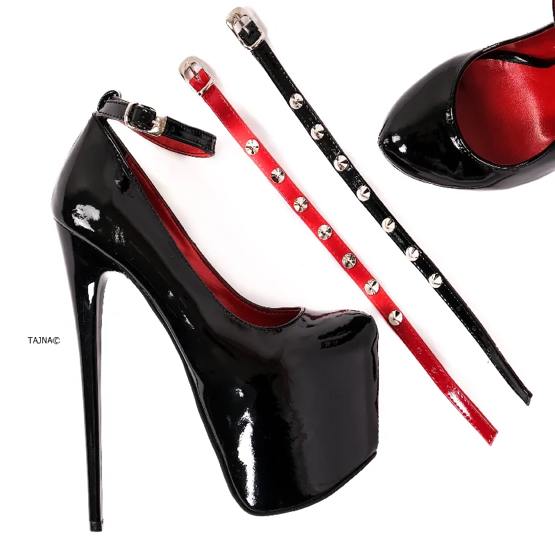 Women's teal stiletto heel pumps for a unique and modern lookExtra Triple Strap Black Gloss High Heel Pumps Women's teal stiletto heel pumps for a unique and modern lookExtra Triple Strap Black Gloss High Heel Pumps