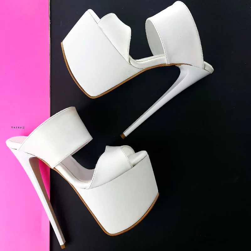 Women's non - slip stiletto heel pumps for safety on slippery floorsWhite Double Strap High Heel Platform Mules Women's non - slip stiletto heel pumps for safety on slippery floorsWhite Double Strap High Heel Platform Mules