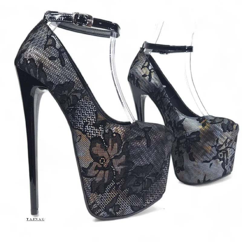 Women's ruffled stiletto heel pumps for a romantic styleBlack Rose Dark Gothic High Heel Platforms Women's ruffled stiletto heel pumps for a romantic styleBlack Rose Dark Gothic High Heel Platforms