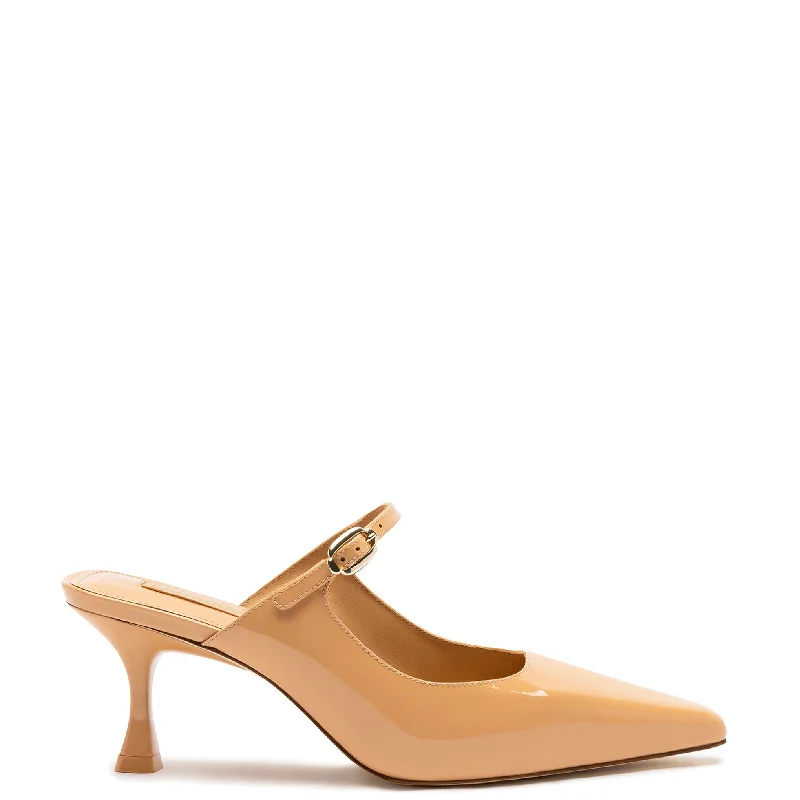 Women's lace - trimmed stiletto heel pumps with a scalloped edgeInes Mule In Tan Patent Leather Women's lace - trimmed stiletto heel pumps with a scalloped edgeInes Mule In Tan Patent Leather