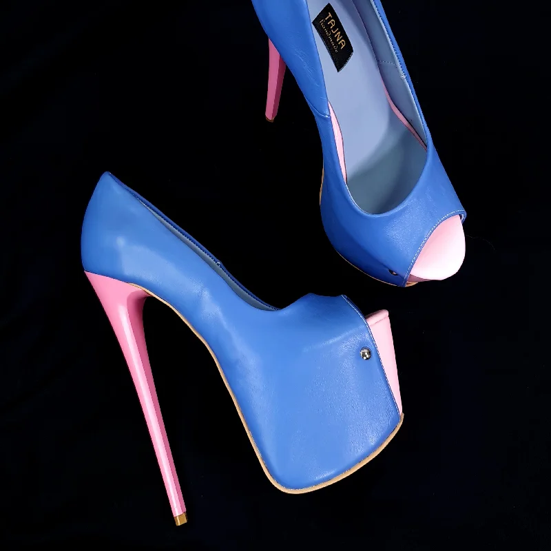 Women's strappy open - toe stiletto heel pumps with rhinestonesDoll Blue Pink Peep Toe High Heel Pumps Women's strappy open - toe stiletto heel pumps with rhinestonesDoll Blue Pink Peep Toe High Heel Pumps