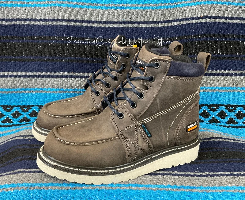 women's anti-static work bootsAriat Women's Rebar Wedge Moc Toe Grey Waterproof Work Boot 10035770