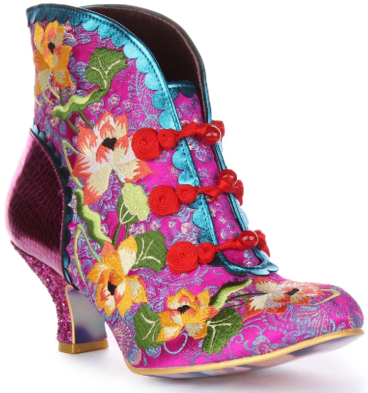 women's leather ankle bootsIrregular Choice Lotus Eater In Pink Multi For Women