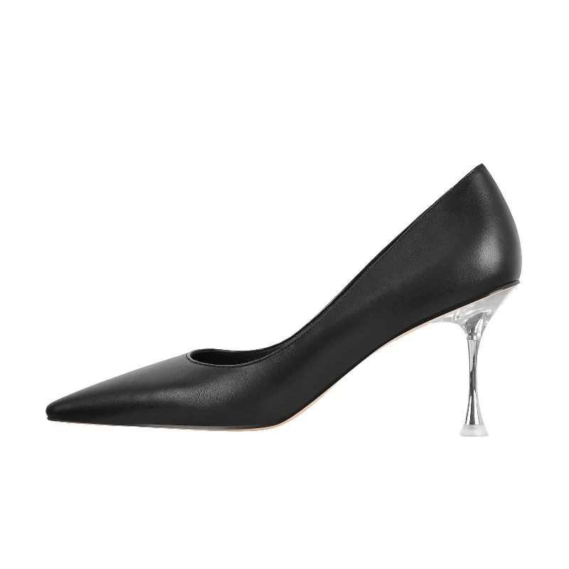 Women's velvet - covered stiletto heel pumps for a luxurious lookBlack Slip on Mid Heel Pumps