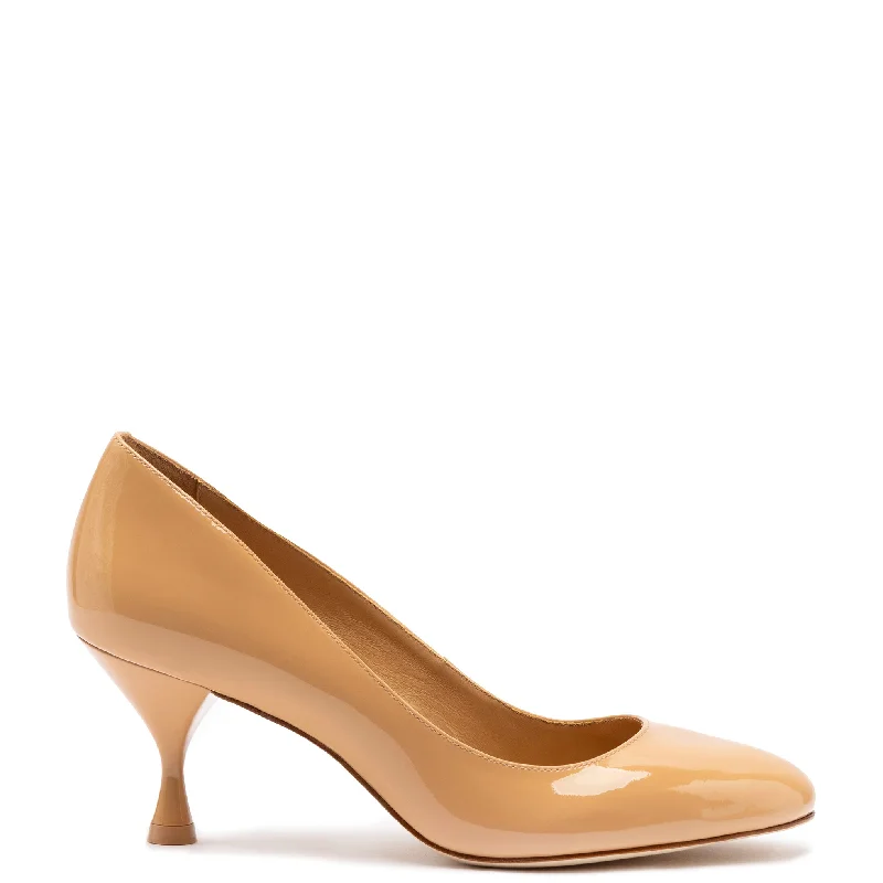 Women's prom stiletto heel pumps in a shimmery fabricMichelle Lo Pump In Tan Patent Leather Women's prom stiletto heel pumps in a shimmery fabricMichelle Lo Pump In Tan Patent Leather