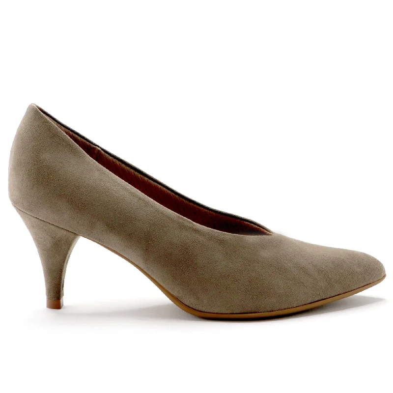 Women's platform stiletto heel pumps with a chunky soleTaupe Microfiber Pump (745.058) Women's platform stiletto heel pumps with a chunky soleTaupe Microfiber Pump (745.058)