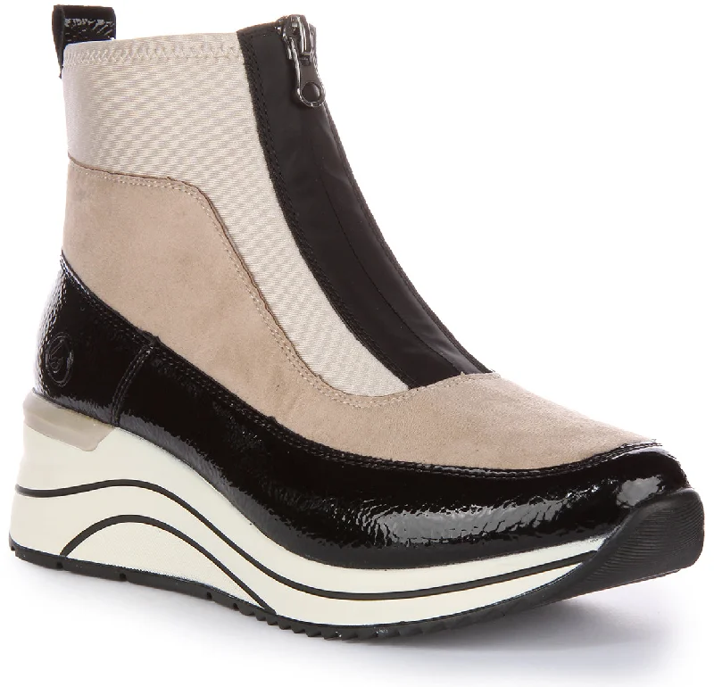 women's ankle boots with hidden wedgeRemonte Dot71-60 Font Zip Boot In Beige For Women