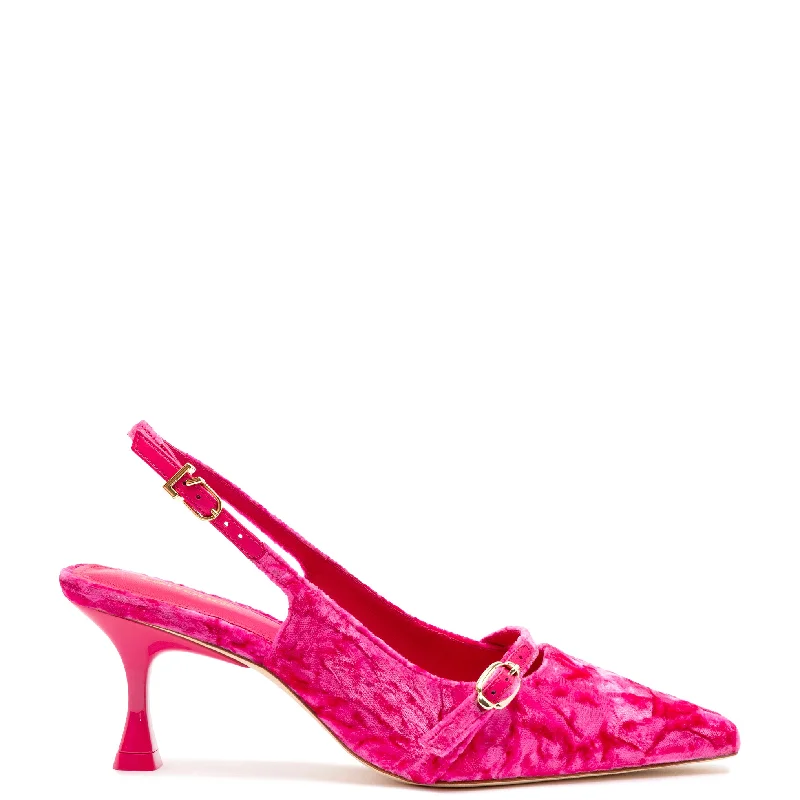 Women's ankle - strap stiletto heel pumps with a cut - out detailInes Pump In Pink Velvet Women's ankle - strap stiletto heel pumps with a cut - out detailInes Pump In Pink Velvet