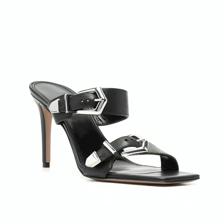 Women's business meeting stiletto heel pumps with a professional lookWomen's Black Sexy Metal Buckle Square Toe Stiletto Hi-heel Pumps