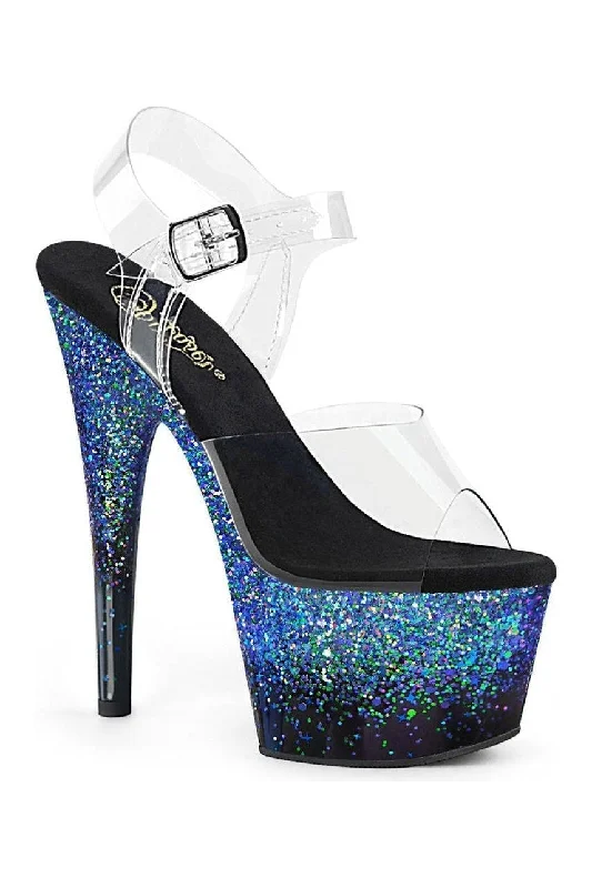 Women's Glitter Heeled Sandals with Ankle Strap and Chunky Heel in Gold for a Sparkly and Glamorous Party LookADORE-708SS Exotic Sandal | Blue Vinyl Women's Glitter Heeled Sandals with Ankle Strap and Chunky Heel in Gold for a Sparkly and Glamorous Party LookADORE-708SS Exotic Sandal | Blue Vinyl