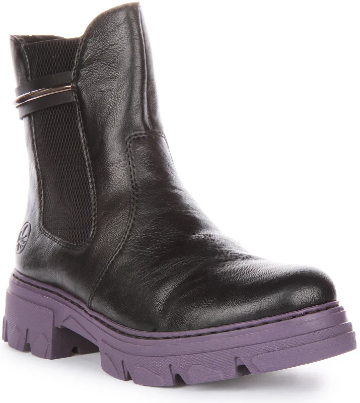 women's ankle boots with block heelsRieker 74690-00 In Black Purple For Women