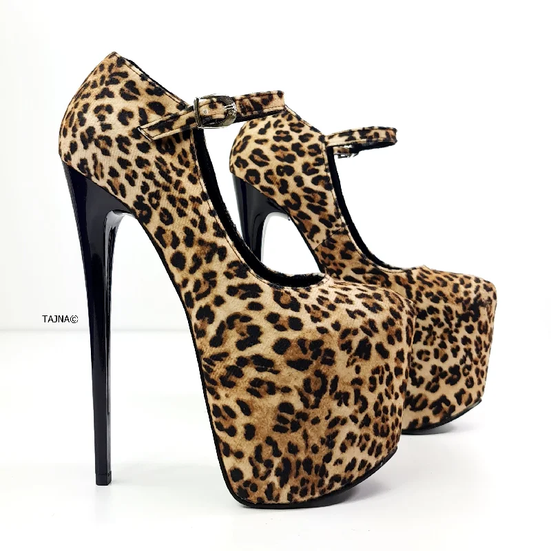 Women's ruffled stiletto heel pumps for a romantic styleLeopard Mary Jane High Heels
