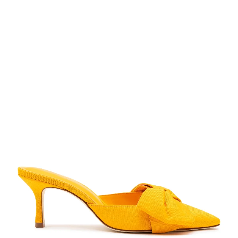 Women's pointed - toe slingback stiletto heel pumps in a peep - toe designMini Elle Pump in Mango Fabric Women's pointed - toe slingback stiletto heel pumps in a peep - toe designMini Elle Pump in Mango Fabric