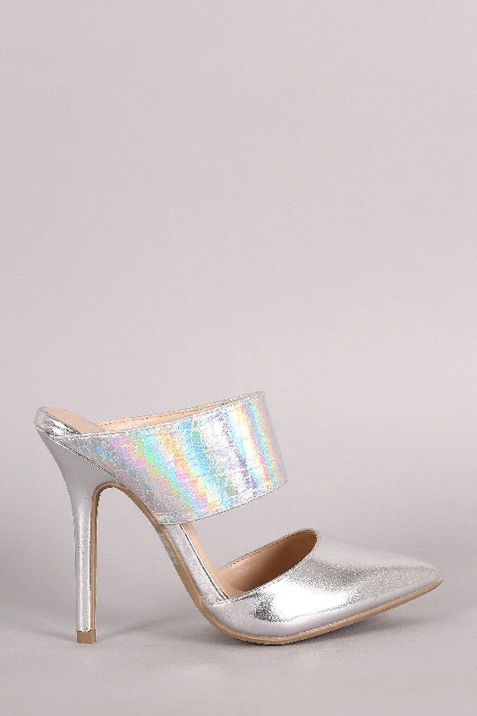 Women's strappy open - toe stiletto heel pumps with rhinestonesWild Diva Lounge Hologram Two-Piece Pointy Toe Stiletto Pump Women's strappy open - toe stiletto heel pumps with rhinestonesWild Diva Lounge Hologram Two-Piece Pointy Toe Stiletto Pump