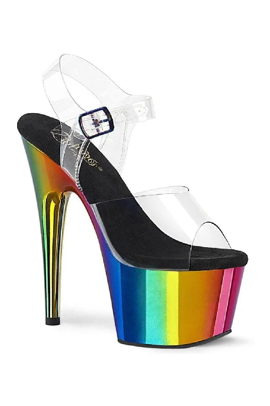 Women's Beaded Heeled Sandals with Strappy Design in White for a Romantic and Feminine Wedding Guest OutfitADORE-708RC Sandal | Clear Vinyl Women's Beaded Heeled Sandals with Strappy Design in White for a Romantic and Feminine Wedding Guest OutfitADORE-708RC Sandal | Clear Vinyl