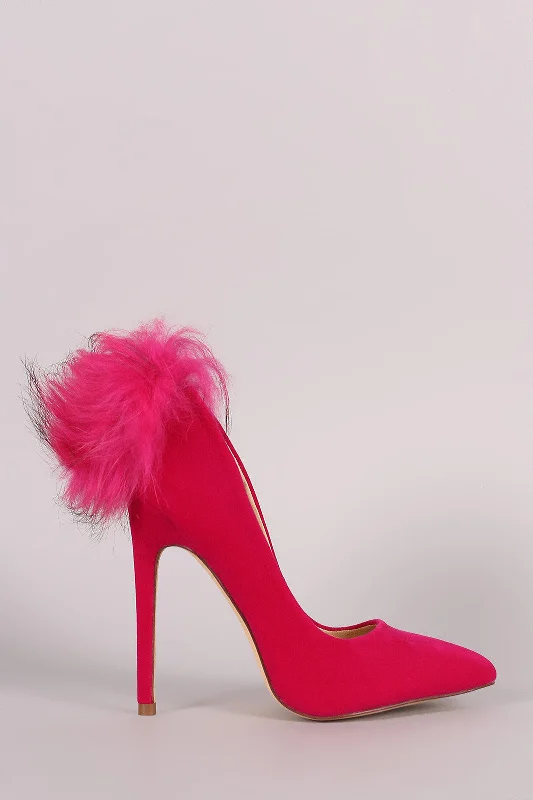 Women's genuine leather stiletto heel pumps with a soft finishVelvet Fur Pompom Pointy Toe Stiletto Pump Women's genuine leather stiletto heel pumps with a soft finishVelvet Fur Pompom Pointy Toe Stiletto Pump