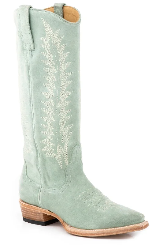 women's cowboy boots with high heelStetson Womens Emme Blue Leather Cowboy Boots