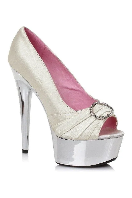 Women's wedding stiletto heel pumps with a pearl - encrusted strap609-LAUREN Platform Pump | Nude Genuine Satin Women's wedding stiletto heel pumps with a pearl - encrusted strap609-LAUREN Platform Pump | Nude Genuine Satin