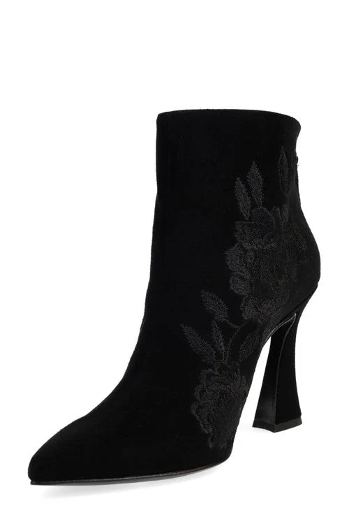 women's ankle boots for casual wearMitsu Shugo Embroidery Square Heel Ankle Boot