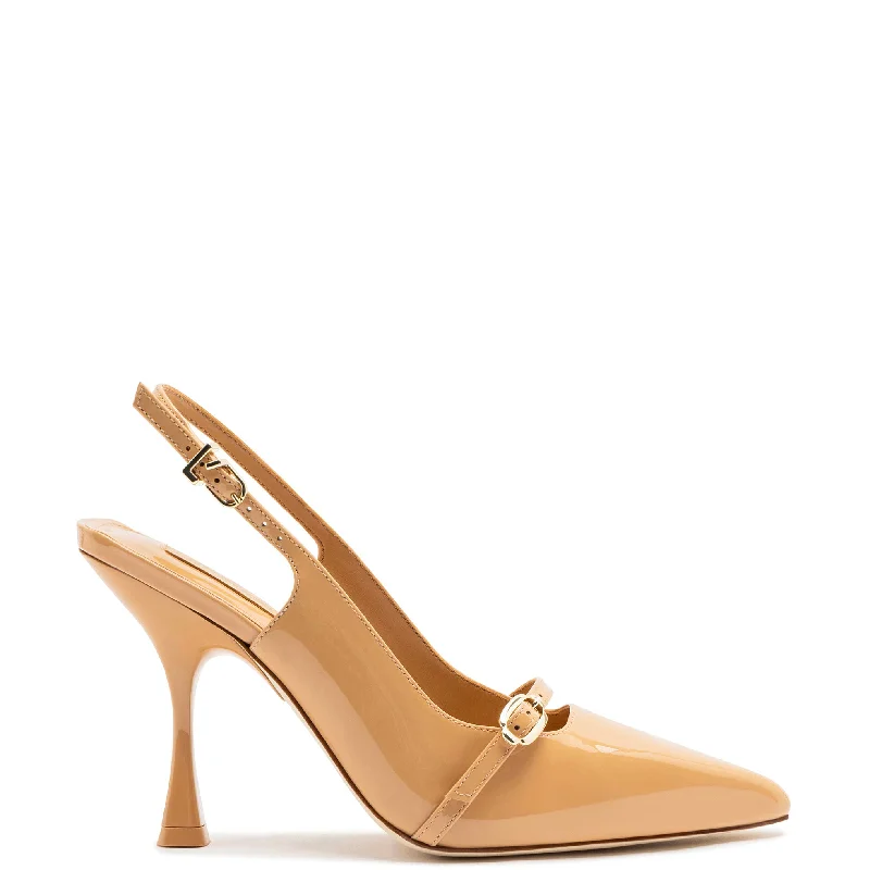 Women's hot pink stiletto heel pumps for a fun night outInes Hi Pump in Tan Patent Leather Women's hot pink stiletto heel pumps for a fun night outInes Hi Pump in Tan Patent Leather