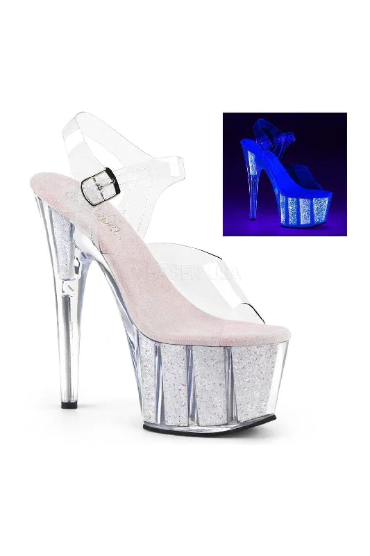 Women's Sling - Back Heeled Sandals with Cut - Out Sides in Gray for a Modern and Stylish Summer ShoeADORE-708UVG Platform Sandals | Clear Vinyl Women's Sling - Back Heeled Sandals with Cut - Out Sides in Gray for a Modern and Stylish Summer ShoeADORE-708UVG Platform Sandals | Clear Vinyl