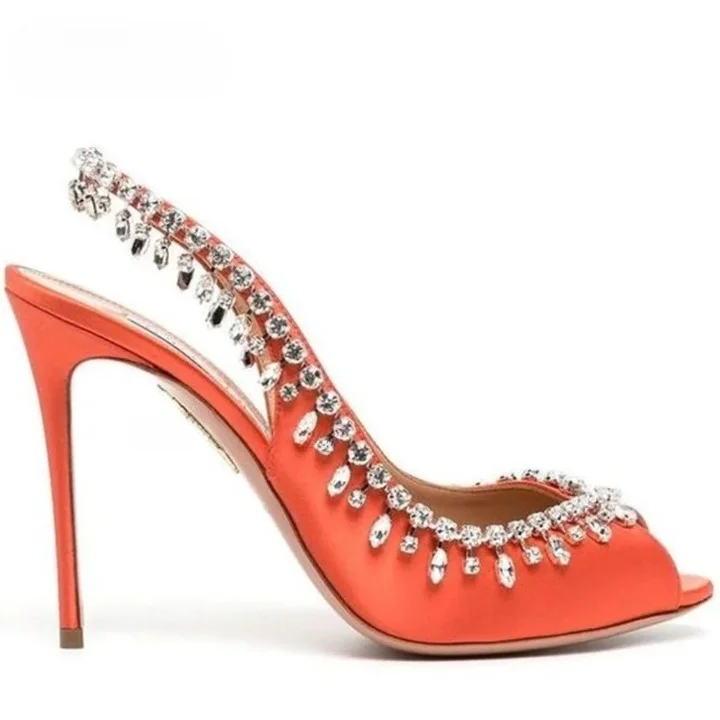 Women's shock - absorbing stiletto heel pumps for all - day wearWomen's Red Peep Toe Crystal Rhinestone Slingback Slip On Sexy Hi-heel Pumps Women's shock - absorbing stiletto heel pumps for all - day wearWomen's Red Peep Toe Crystal Rhinestone Slingback Slip On Sexy Hi-heel Pumps