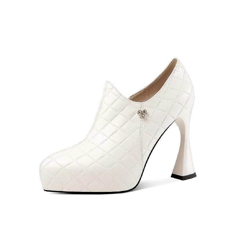 Women's shock - absorbing stiletto heel pumps for all - day wearTinaCus Handmade Women's Checkered Genuine Leather Platform High Spool Heel Side Zip Pointed Toe Pumps Women's shock - absorbing stiletto heel pumps for all - day wearTinaCus Handmade Women's Checkered Genuine Leather Platform High Spool Heel Side Zip Pointed Toe Pumps