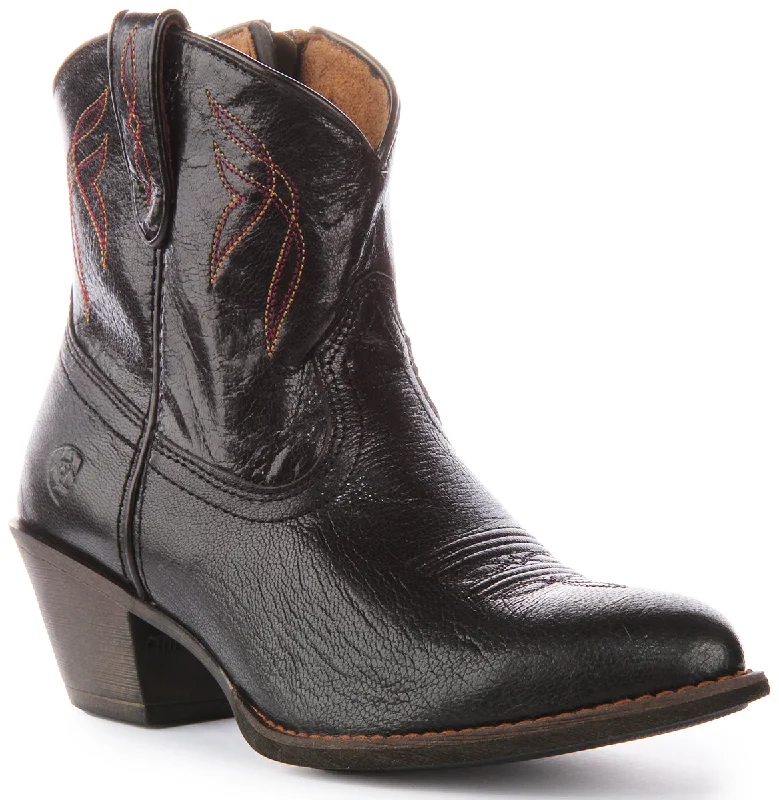 women's ankle boots with floral designAriat Darlin Western In Black For Women