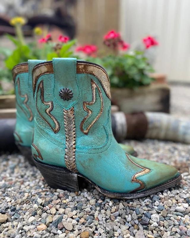 women's ankle boots for dancingCorral Women’s Turquoise & Gold Overlay Shortie Ankle Boots Z0120