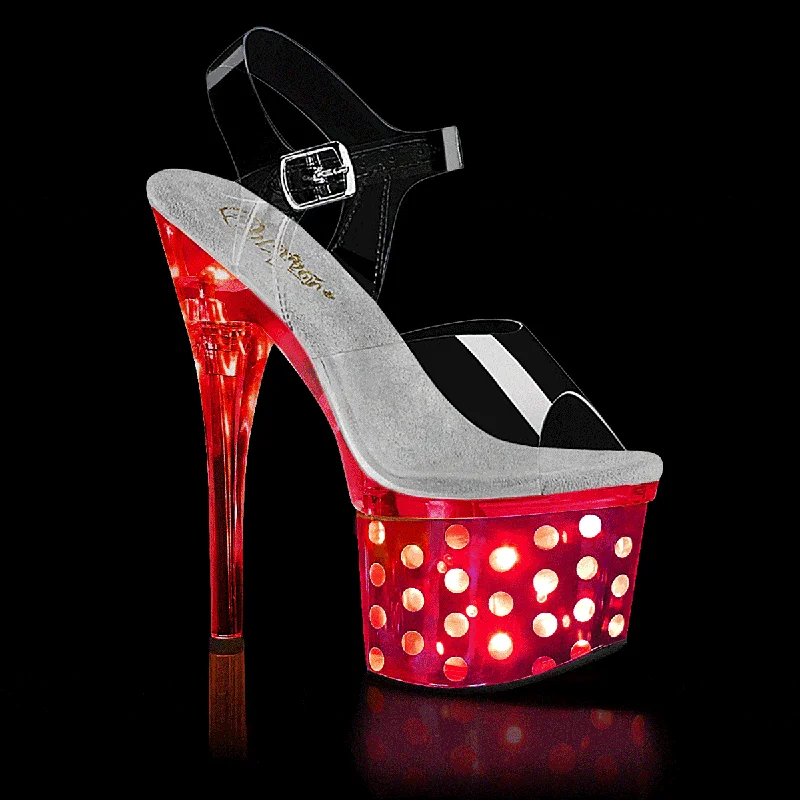 Plus Size Women's Rhinestone - Embellished Heeled Sandals in Silver for a Glamorous Party OutfitDISCOLITE-708DOTS Exotic Sandal | Clear Vinyl Plus Size Women's Rhinestone - Embellished Heeled Sandals in Silver for a Glamorous Party OutfitDISCOLITE-708DOTS Exotic Sandal | Clear Vinyl