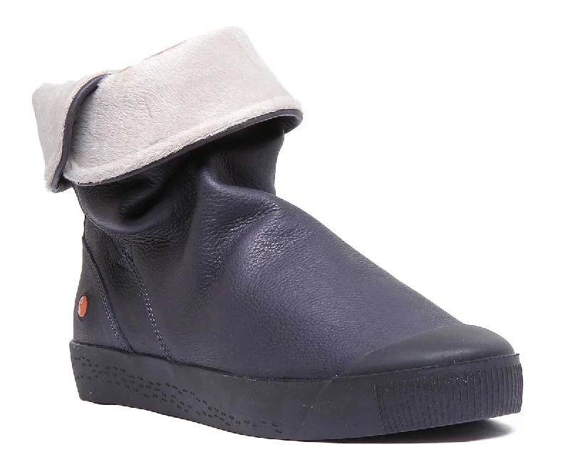 women's ankle boots with square toeSoftinos Kaz469 Pull On Mid Leather Ankle Boots In Navy For Women