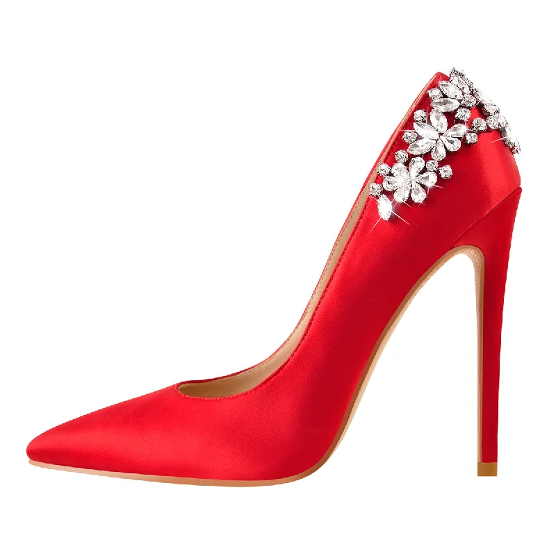 Women's bronze stiletto heel pumps for a warm and metallic lookPointed Toe Rhinestone Stiletto Pumps