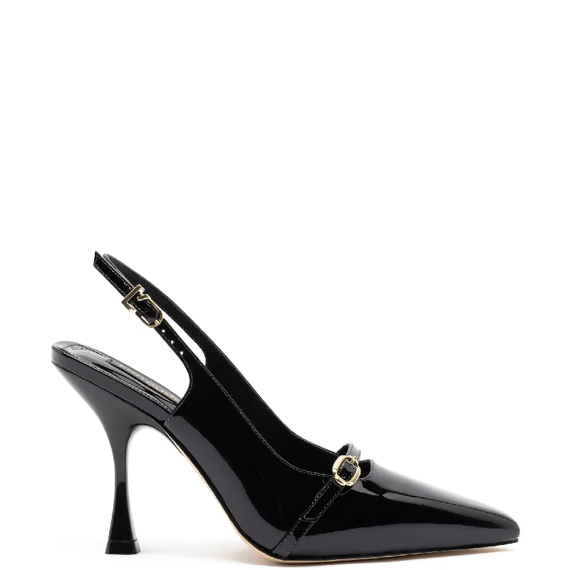 Women's mule - style stiletto heel pumps with a bow accentInes Hi Pump in Black Patent Leather Women's mule - style stiletto heel pumps with a bow accentInes Hi Pump in Black Patent Leather
