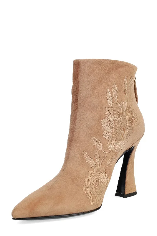 women's ankle boots with bow detailsMitsu Shugo Embroidery Square Heel Ankle Boot