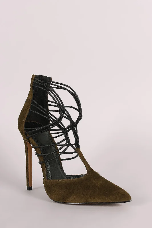 Women's snakeskin - embossed stiletto heel pumps for a bold statementSuede Strappy Elasticized Cuff Pointy Toe Pump Women's snakeskin - embossed stiletto heel pumps for a bold statementSuede Strappy Elasticized Cuff Pointy Toe Pump