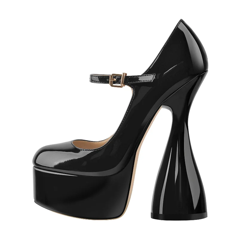 Women's satin - lined stiletto heel pumps for extra comfortRound Toe Black Platform Disco Pumps