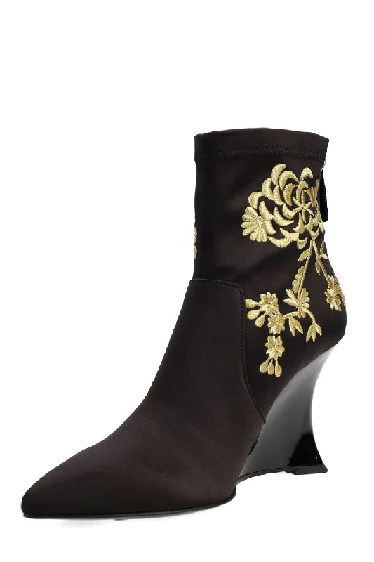 women's ankle boots for fashion-forwardNeko Satin Embroidery Wedge Ankle Boot