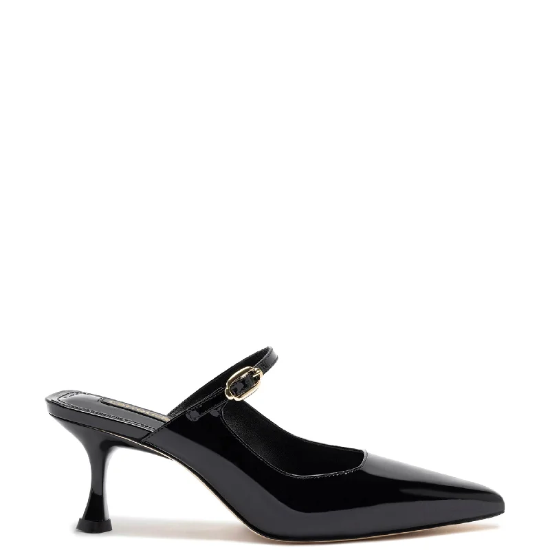 Women's mule - style stiletto heel pumps with a bow accentInes Mule In Black Patent Leather Women's mule - style stiletto heel pumps with a bow accentInes Mule In Black Patent Leather