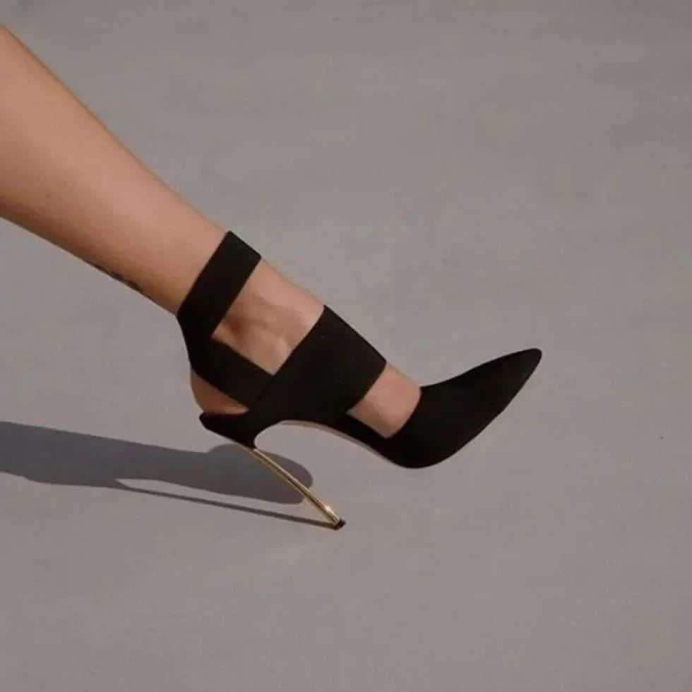 Women's peach stiletto heel pumps for a soft and feminine appealWomen's Sexy Black Strap Pointed Toe Cut Out Metal High Heel Pumps