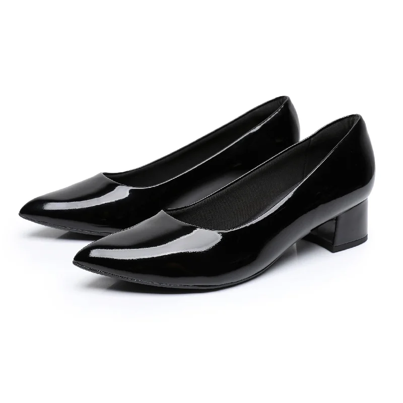 Women's metallic leather stiletto heel pumps with a reflective surfaceBlack Patent Ladies Pumps (738.002) Women's metallic leather stiletto heel pumps with a reflective surfaceBlack Patent Ladies Pumps (738.002)