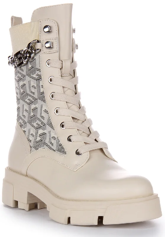 women's ankle boots with metallic finishGuess Madira Boot In Cream For Women