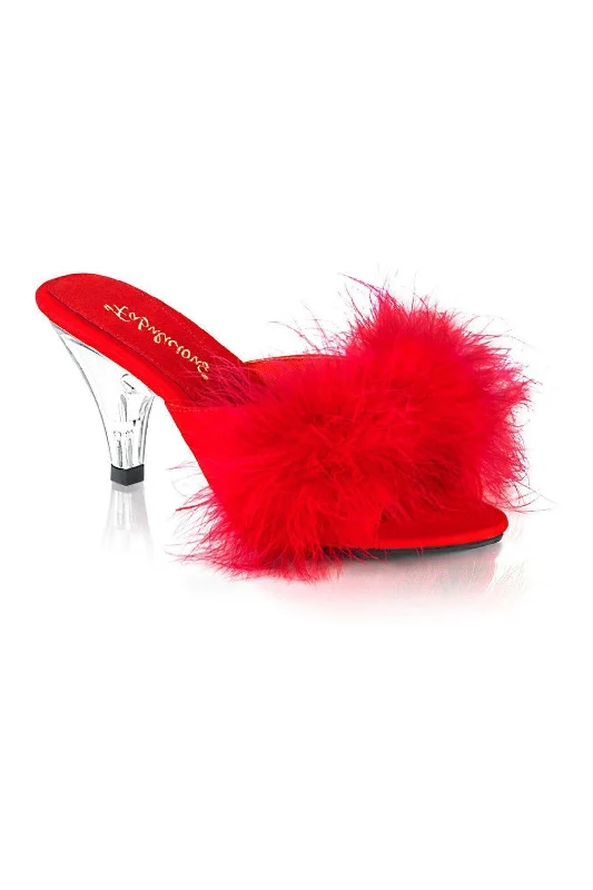 Women's Mesh Heeled Sandals with High Heel and Ankle Strap in Silver for a Contemporary and Stylish LookBELLE-301F Slide | Red Faux Leather Women's Mesh Heeled Sandals with High Heel and Ankle Strap in Silver for a Contemporary and Stylish LookBELLE-301F Slide | Red Faux Leather