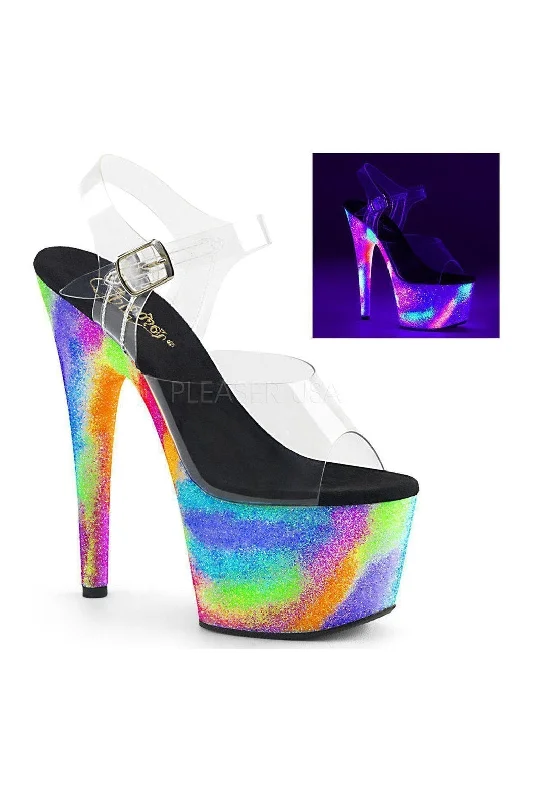 Women's Mesh Heeled Sandals with High Heel and Ankle Strap in Silver for a Contemporary and Stylish LookADORE-708GXY Platform Sandal | Clear Vinyl Women's Mesh Heeled Sandals with High Heel and Ankle Strap in Silver for a Contemporary and Stylish LookADORE-708GXY Platform Sandal | Clear Vinyl